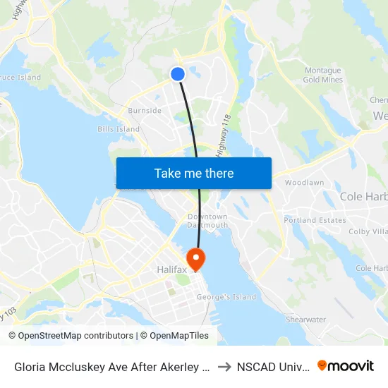 Gloria Mccluskey Ave After Akerley Blvd (6765) to NSCAD University map