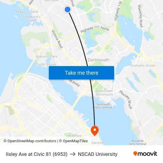 Ilsley Ave at Civic 81 (6953) to NSCAD University map