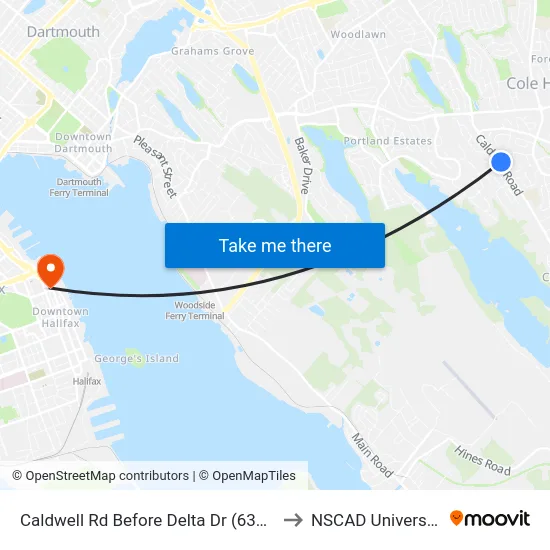 Caldwell Rd Before Delta Dr (6343) to NSCAD University map