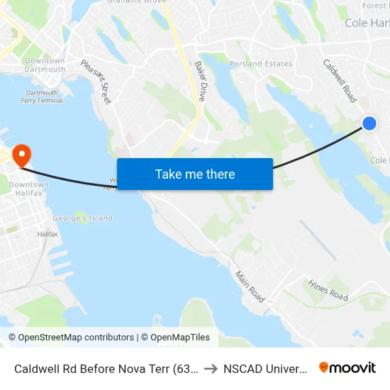 Caldwell Rd Before Nova Terr (6345) to NSCAD University map