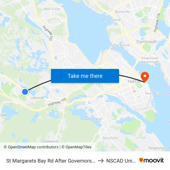 St Margarets Bay Rd After Governors Lake Dr (6186) to NSCAD University map
