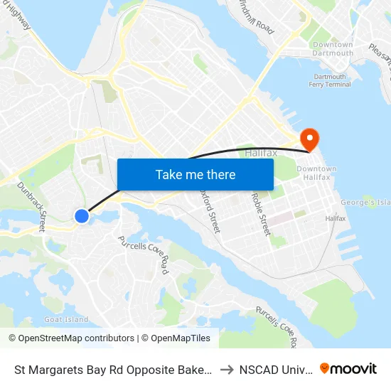 St Margarets Bay Rd Opposite Bakers Dr (6183) to NSCAD University map