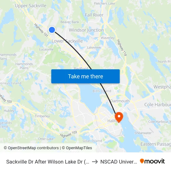 Sackville Dr After Wilson Lake Dr  (7302) to NSCAD University map