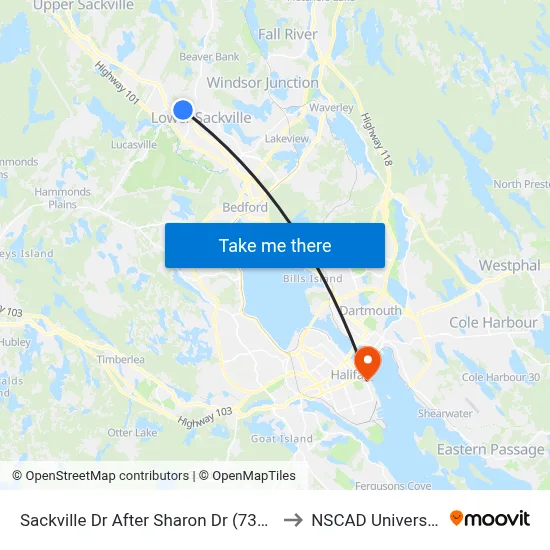 Sackville Dr After Sharon Dr (7306) to NSCAD University map