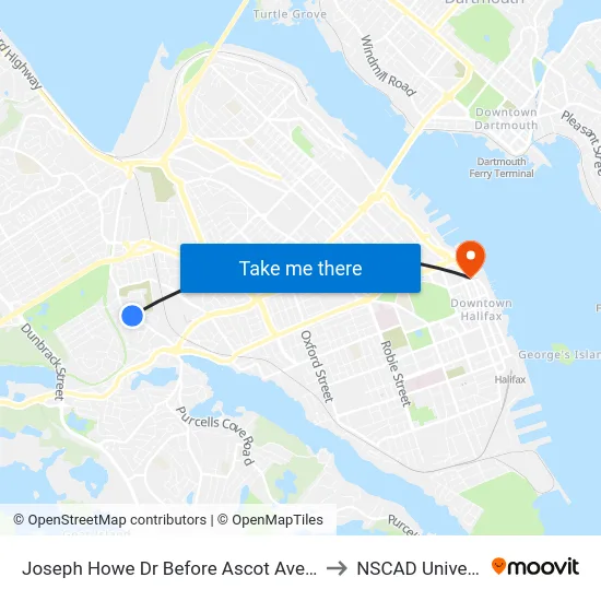 Joseph Howe Dr Before Ascot Ave (7005) to NSCAD University map