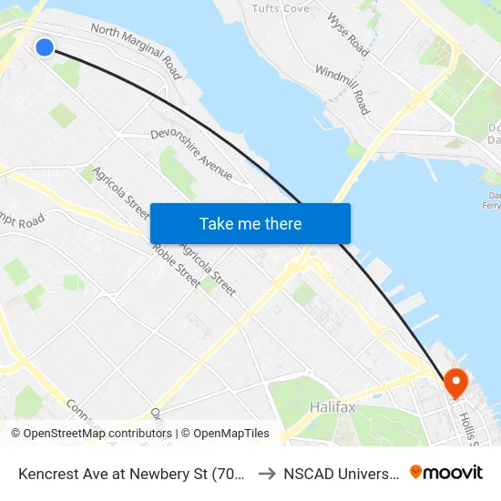 Kencrest Ave at Newbery St (7048) to NSCAD University map
