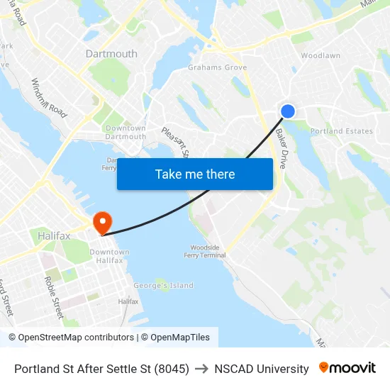 Portland St After Settle St (8045) to NSCAD University map