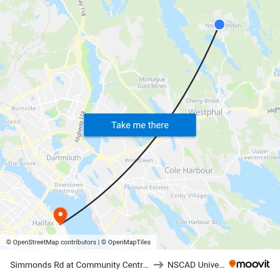 Simmonds Rd at Community Centre (8282) to NSCAD University map