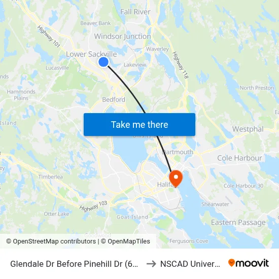 Glendale Dr Before Pinehill Dr (6756) to NSCAD University map