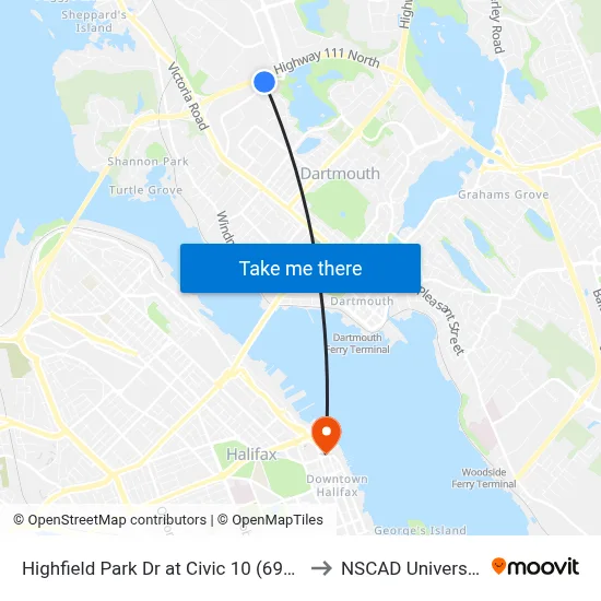 Highfield Park Dr at Civic 10 (6925) to NSCAD University map