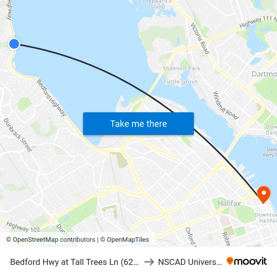 Bedford Hwy at Tall Trees Ln (6242) to NSCAD University map