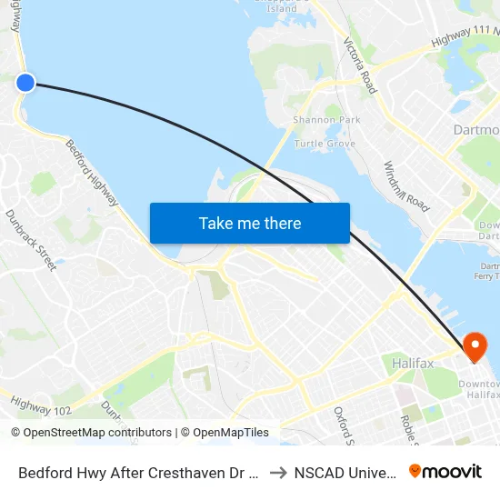 Bedford Hwy After Cresthaven Dr (6247) to NSCAD University map