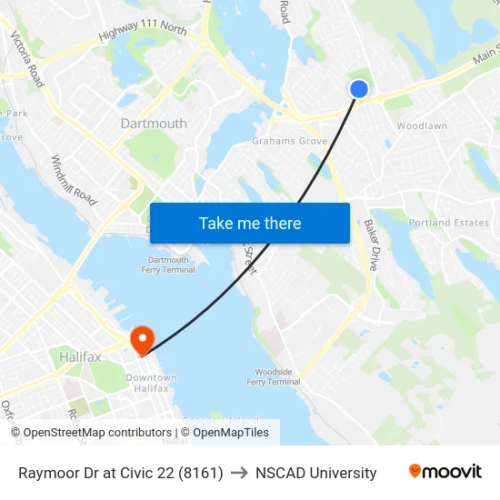 Raymoor Dr at Civic 22 (8161) to NSCAD University map