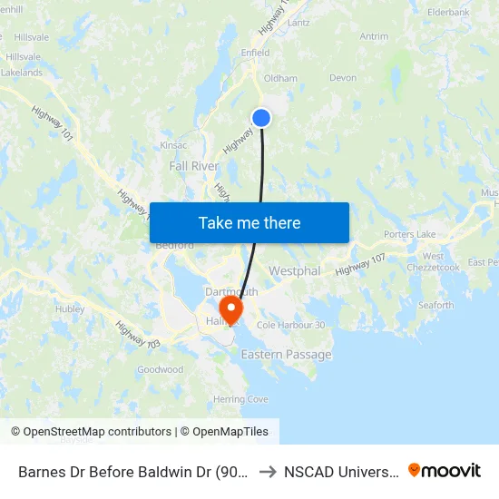 Barnes Dr Before Baldwin Dr (9012) to NSCAD University map