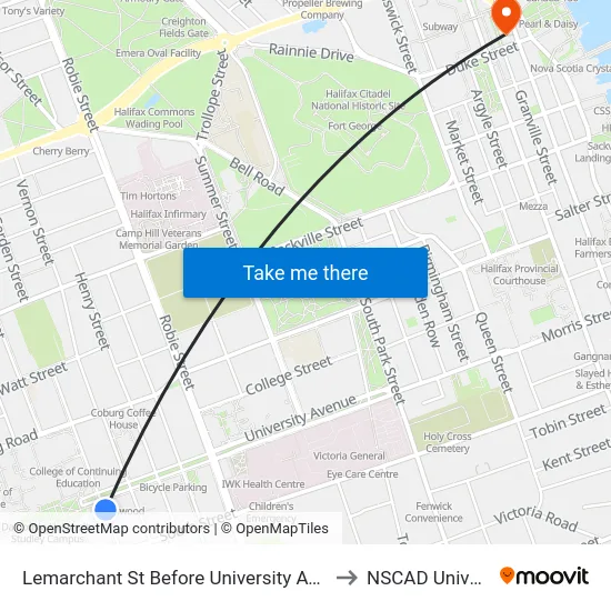 Lemarchant St Before University Ave (7144) to NSCAD University map