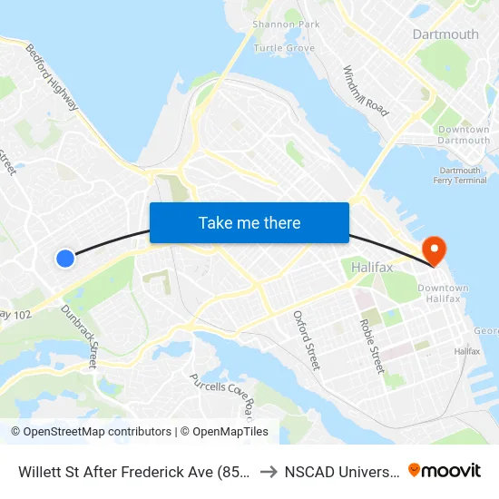 Willett St After Frederick Ave (8502) to NSCAD University map