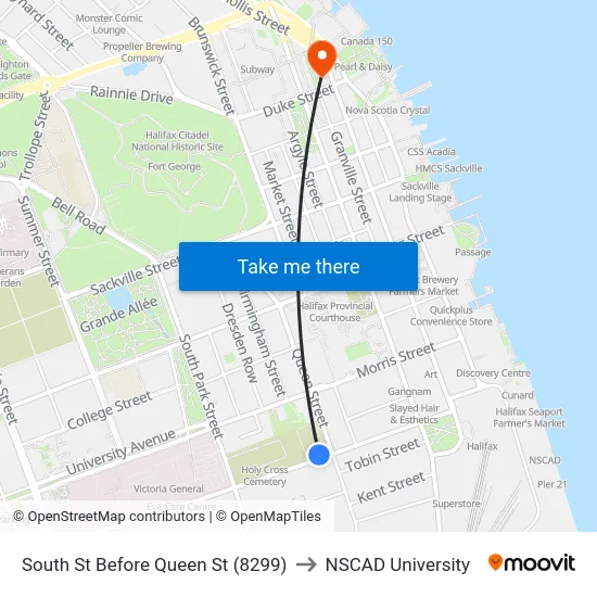 South St Before Queen St (8299) to NSCAD University map