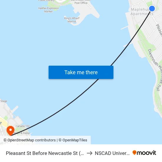 Pleasant St Before Newcastle St (7496) to NSCAD University map