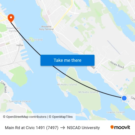 Main Rd at Civic 1491 (7497) to NSCAD University map