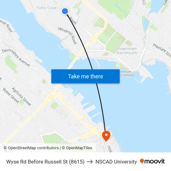 Wyse Rd Before Russell St (8615) to NSCAD University map