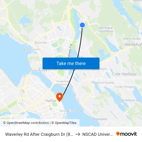 Waverley Rd After Craigburn Dr (8473) to NSCAD University map