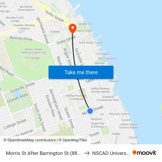 Morris St After Barrington St (8885) to NSCAD University map