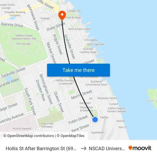 Hollis St After Barrington St (6938) to NSCAD University map
