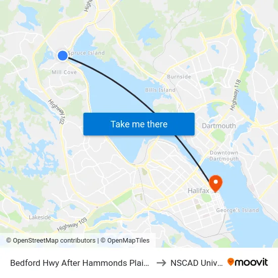 Bedford Hwy After Hammonds Plains Rd (6254) to NSCAD University map