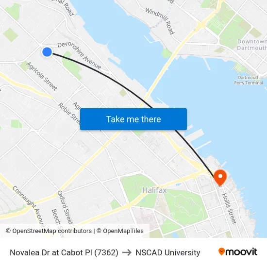 Novalea Dr at Cabot Pl (7362) to NSCAD University map