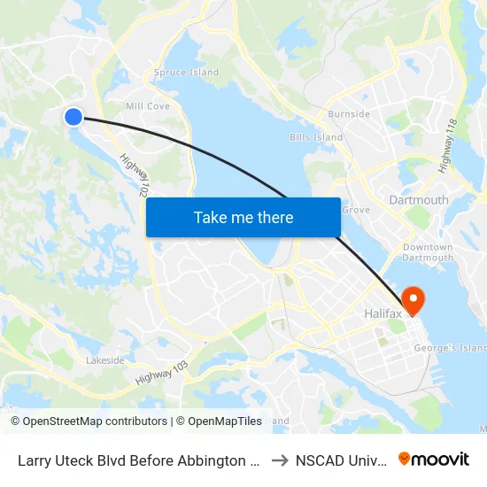 Larry Uteck Blvd Before Abbington Ave (7022) to NSCAD University map