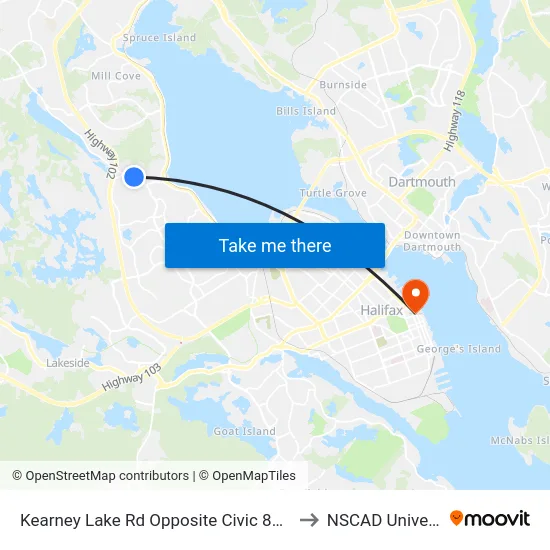 Kearney Lake Rd Opposite Civic 83 (7028) to NSCAD University map