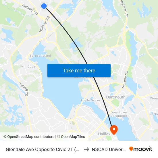Glendale Ave Opposite Civic 21 (9002) to NSCAD University map