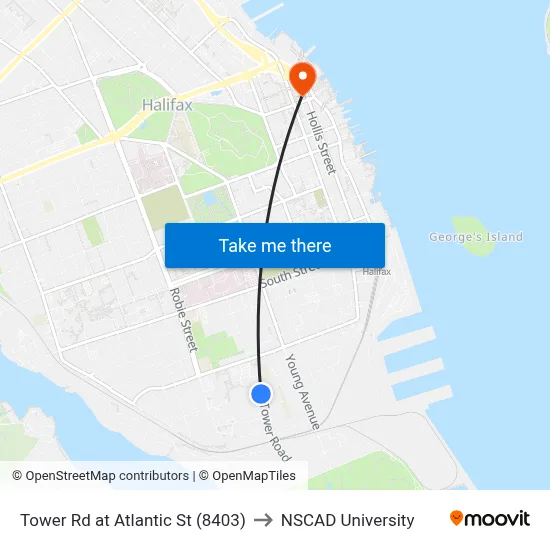 Tower Rd at Atlantic St (8403) to NSCAD University map
