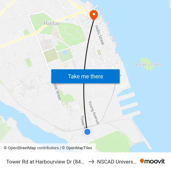 Tower Rd at Harbourview Dr (8404) to NSCAD University map