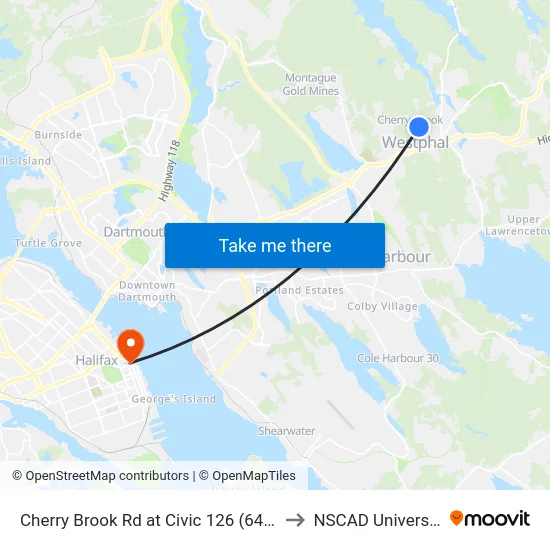 Cherry Brook Rd at Civic 126 (6416) to NSCAD University map