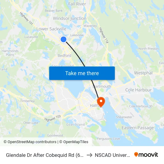 Glendale Dr After Cobequid Rd (6739) to NSCAD University map