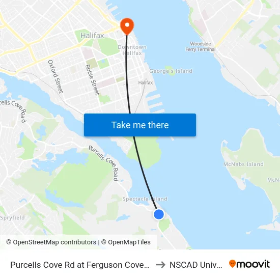 Purcells Cove Rd at Ferguson Cove Rd (8084) to NSCAD University map
