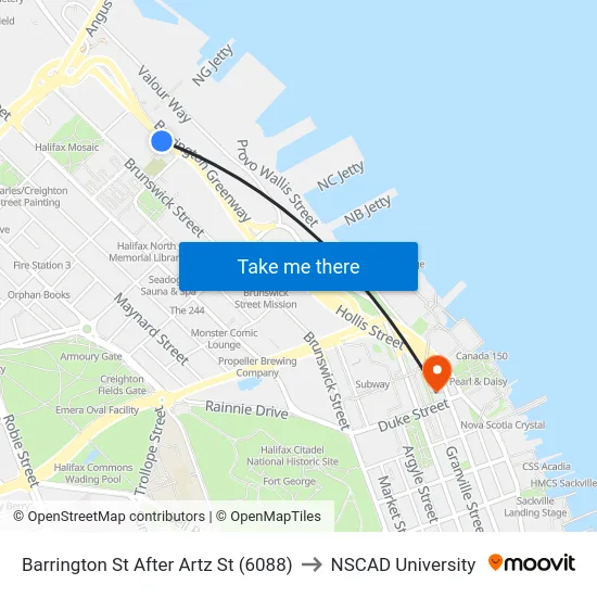 Barrington St After Artz St (6088) to NSCAD University map