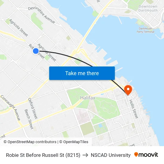 Robie St Before Russell St (8215) to NSCAD University map