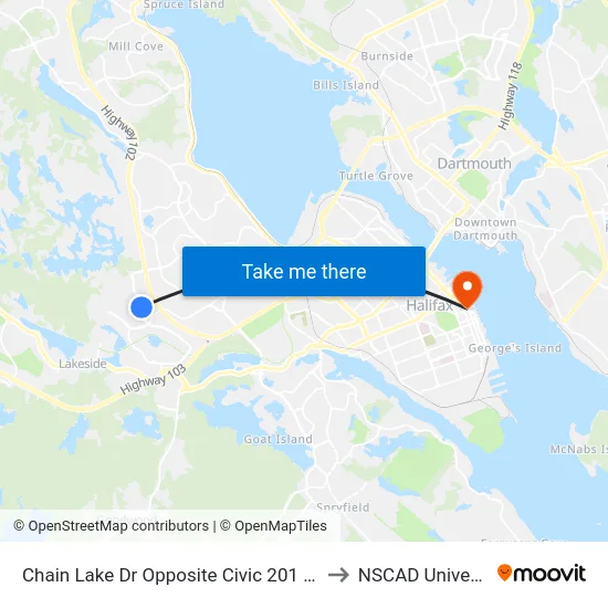 Chain Lake Dr Opposite Civic 201 (6391) to NSCAD University map