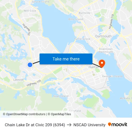 Chain Lake Dr at Civic 209 (6394) to NSCAD University map