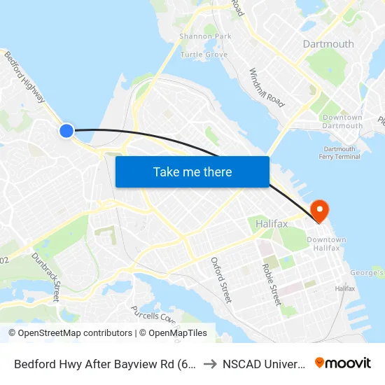 Bedford Hwy After Bayview Rd (6269) to NSCAD University map