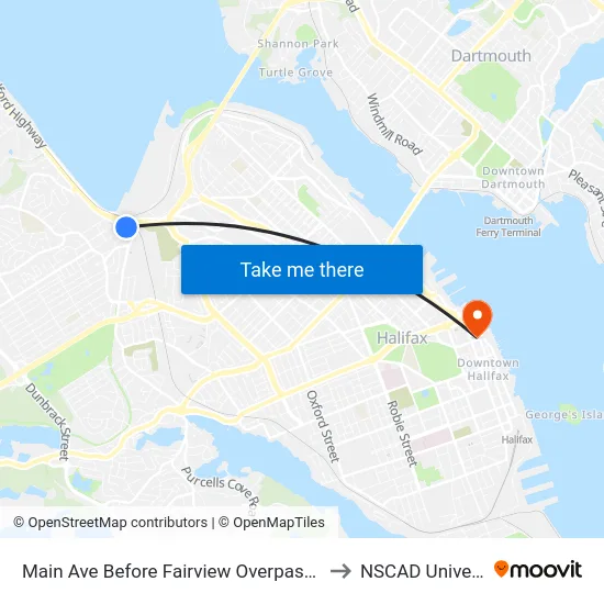 Main Ave Before Fairview Overpass (7169) to NSCAD University map