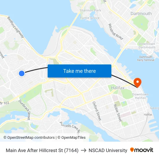 Main Ave After Hillcrest St (7164) to NSCAD University map
