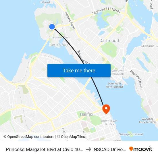 Princess Margaret Blvd at Civic 40 (8071) to NSCAD University map