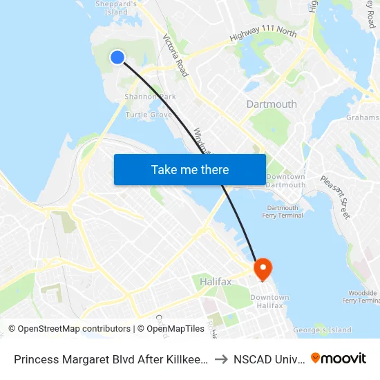 Princess Margaret Blvd After Killkee Gate (8074) to NSCAD University map