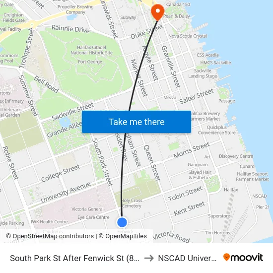South Park St After Fenwick St (8306) to NSCAD University map