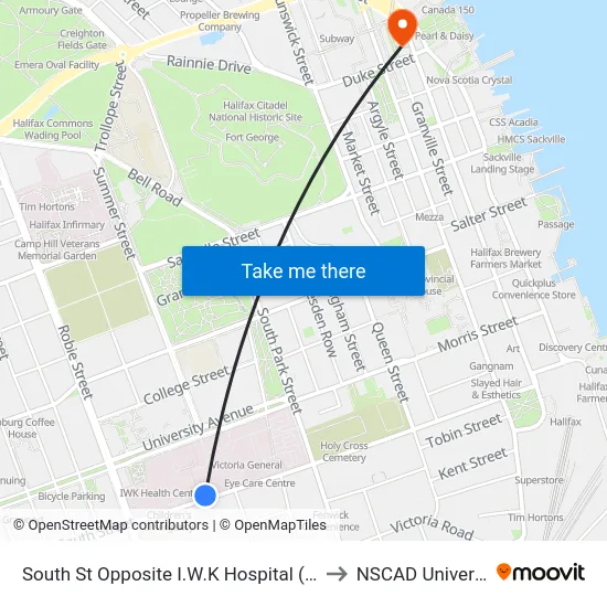 South St Opposite I.W.K Hospital (8303) to NSCAD University map