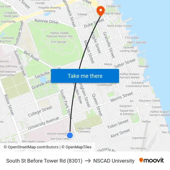 South St Before Tower Rd (8301) to NSCAD University map