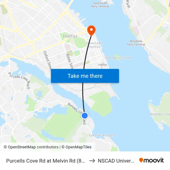 Purcells Cove Rd at Melvin Rd (8096) to NSCAD University map